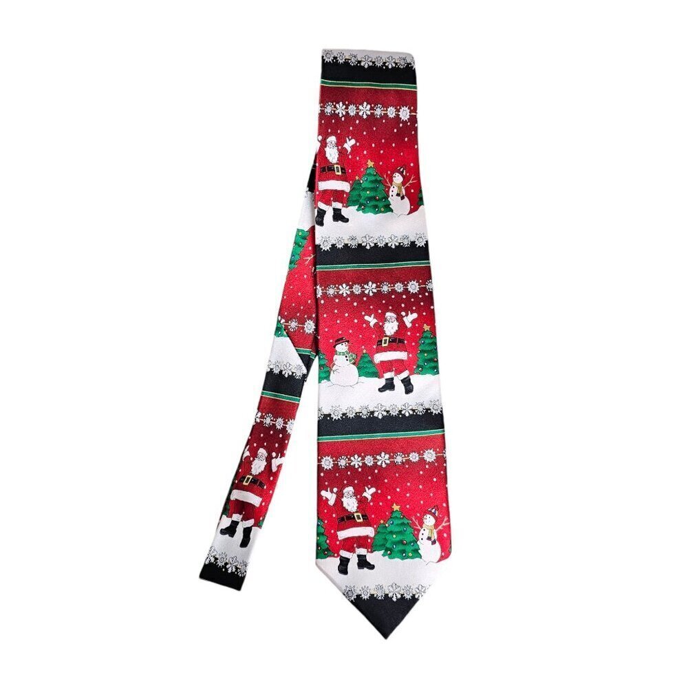 Holidays Festive Christmas Santa And Snowman Silk Necktie